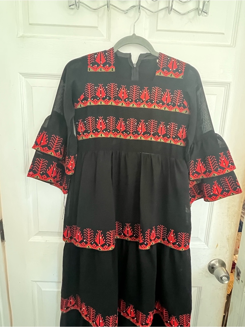 Black and Red Embroidered Palestinian Maxi Dress - Picture 6 of 7